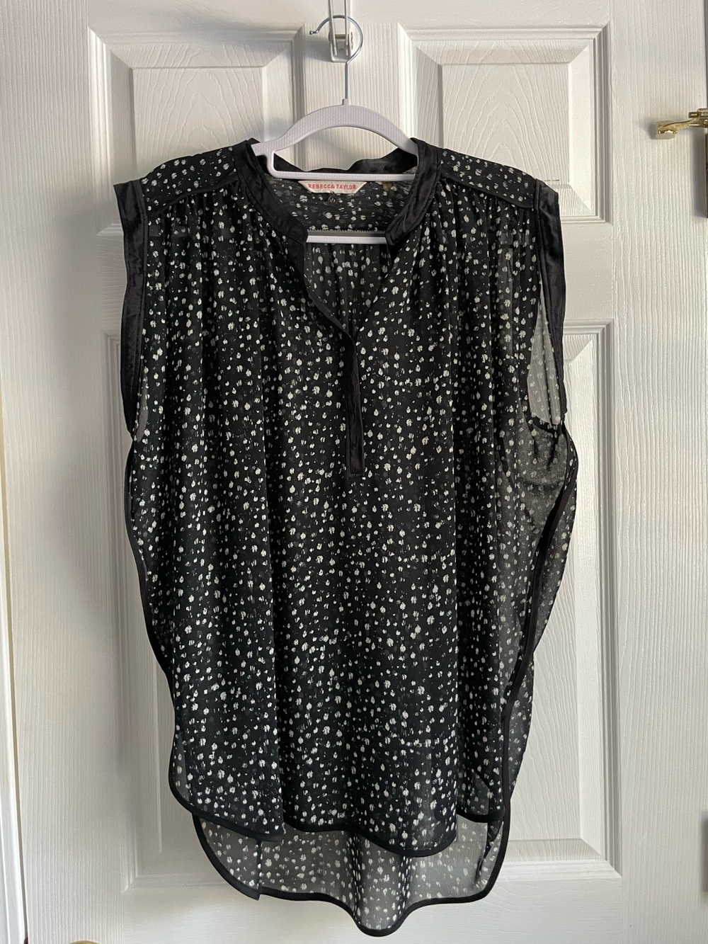 Rebecca Taylor Black Sheer Sleeveless Dot-Print Blouse, Size 10